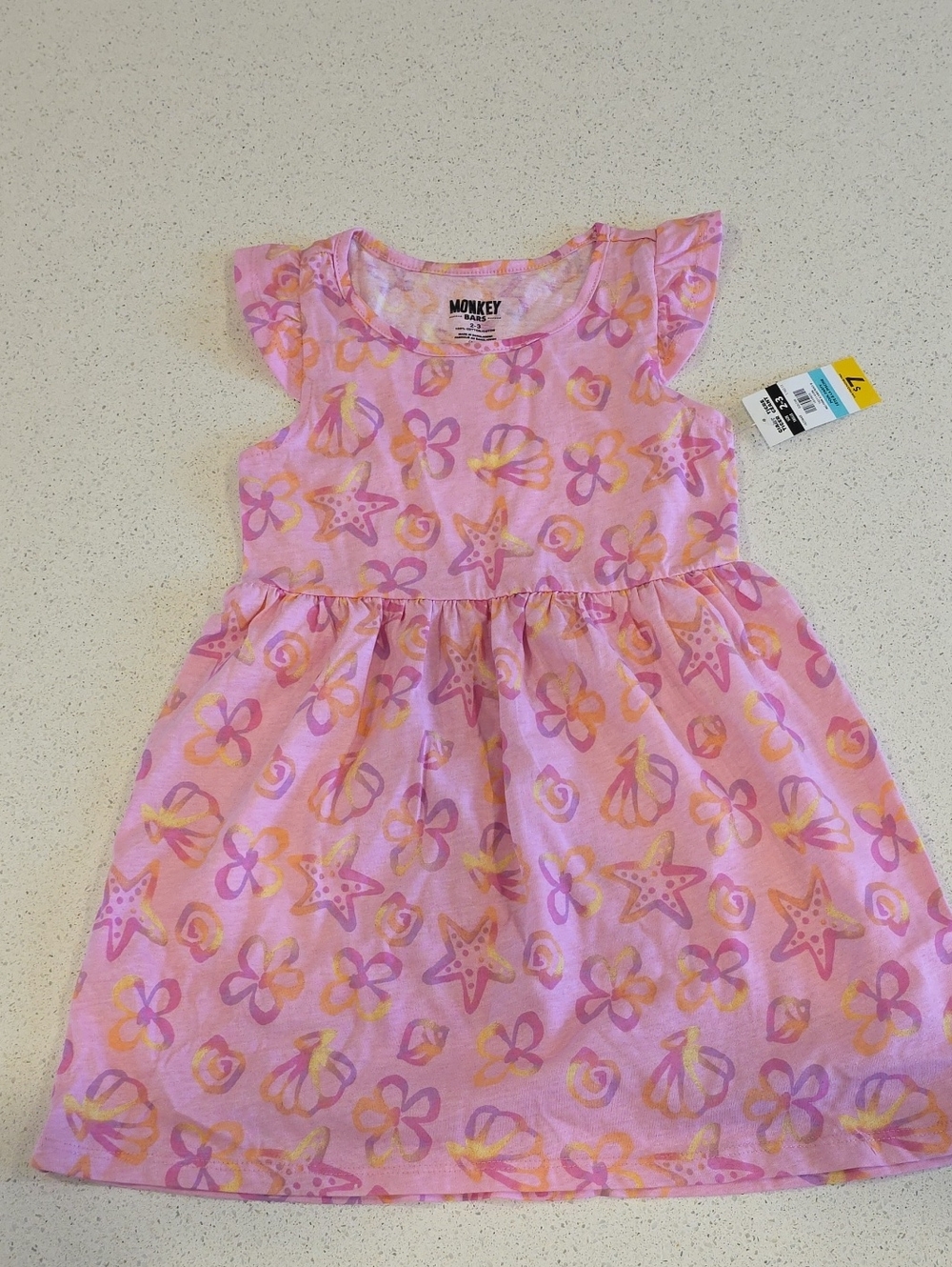 Pink Star & Flower Print Sleeveless Girls Dress
